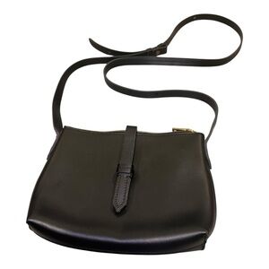 J.Crew Black Leather Crossbody‎ Bag Adjustable Strap Minimalist Zip Top Purse